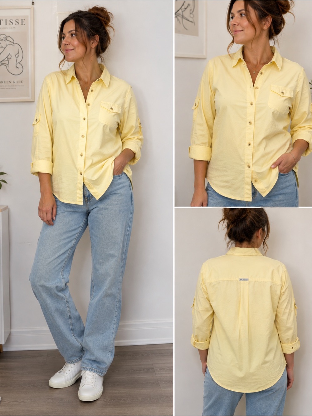 Columbia Women’s 1X Yellow Cotton Stretch Button Up Outdoor Shirt